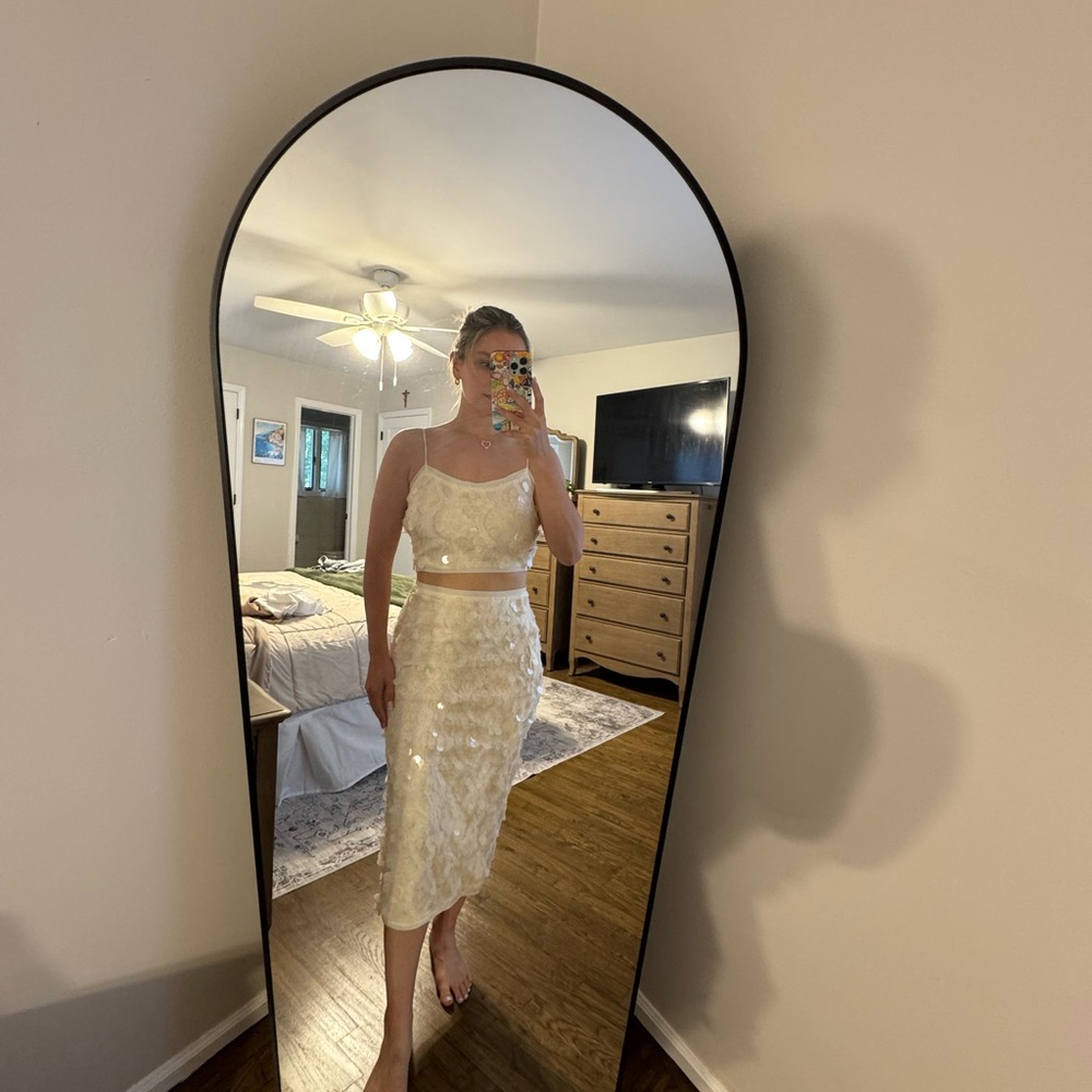 Vici Ivory Sequin Crop Top and Midi Skirt Set